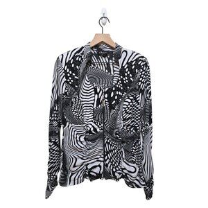 Nueva Vintage Abstract Long Sleeve Scoop Neck Zippered Blouse Sz 12